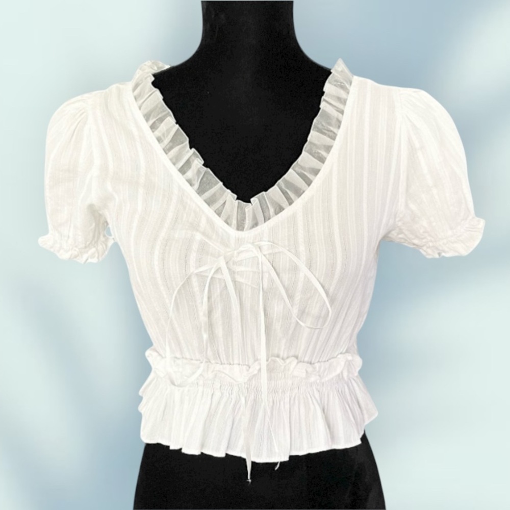 Cottagecore Crop Top Womens Small white Coquette Milk Maid Y2K romantic prairie